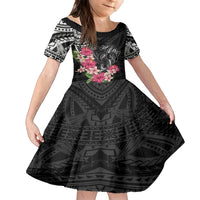Black Polynesian Hammerhead Shark Tribal Pattern Kid Short Sleeve Dress LT05 KID Black - Polynesian Pride