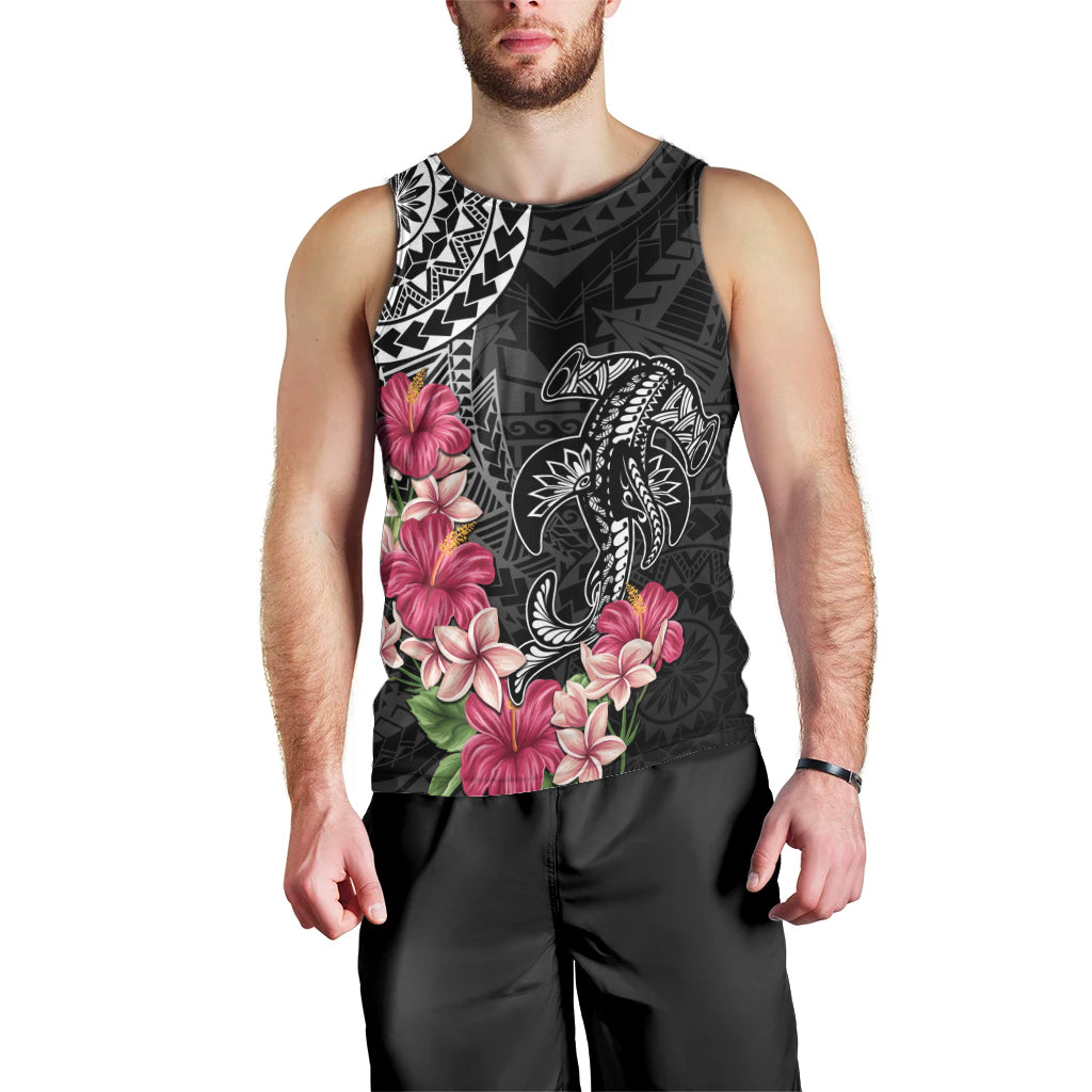 Black Polynesian Hammerhead Shark Tribal Pattern Men Tank Top