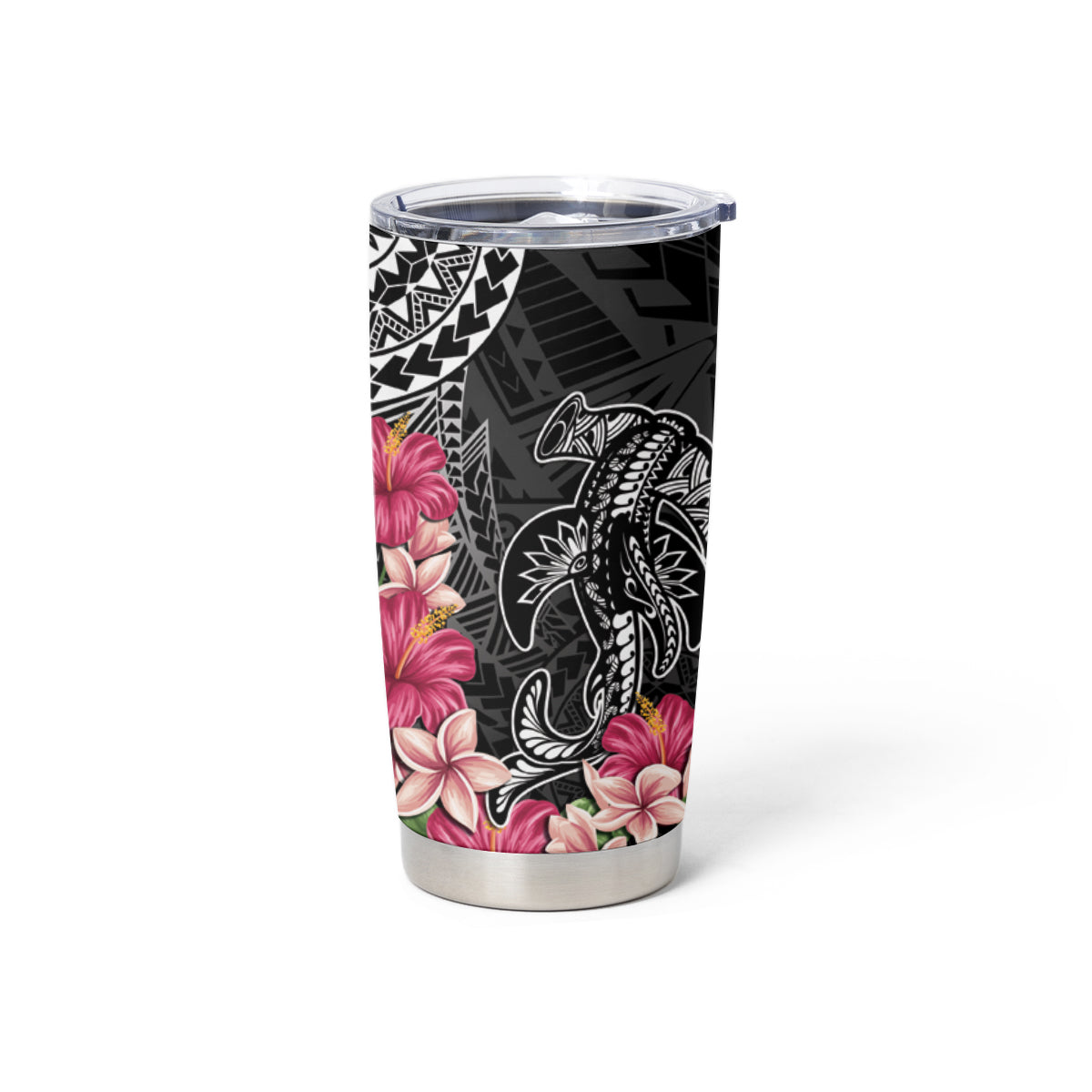 Black Polynesian Hammerhead Shark Tribal Pattern Tumbler Cup