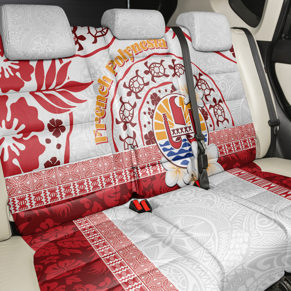 French Polynesia Internal Autonomy Day Back Car Seat Cover Tropical Hibiscus And Turtle Pattern