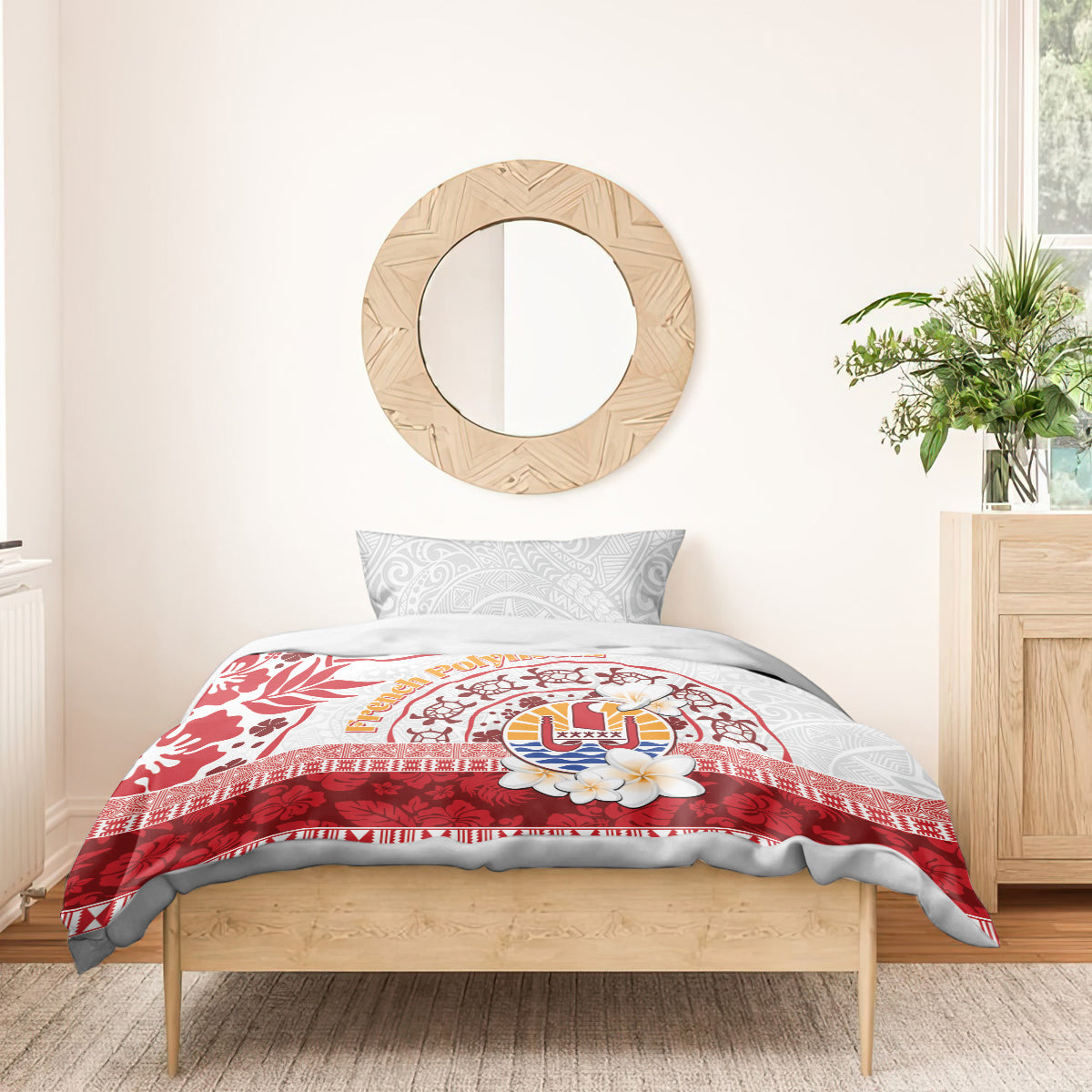 French Polynesia Internal Autonomy Day Bedding Set Tropical Hibiscus And Turtle Pattern