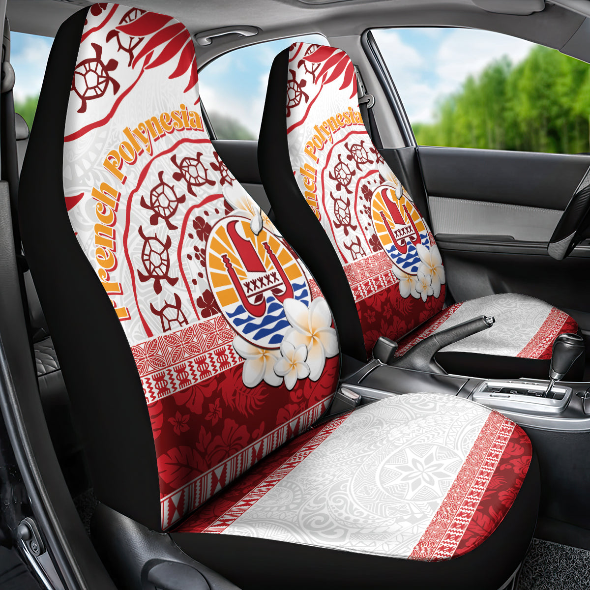French Polynesia Internal Autonomy Day Car Seat Cover Tropical Hibiscus And Turtle Pattern