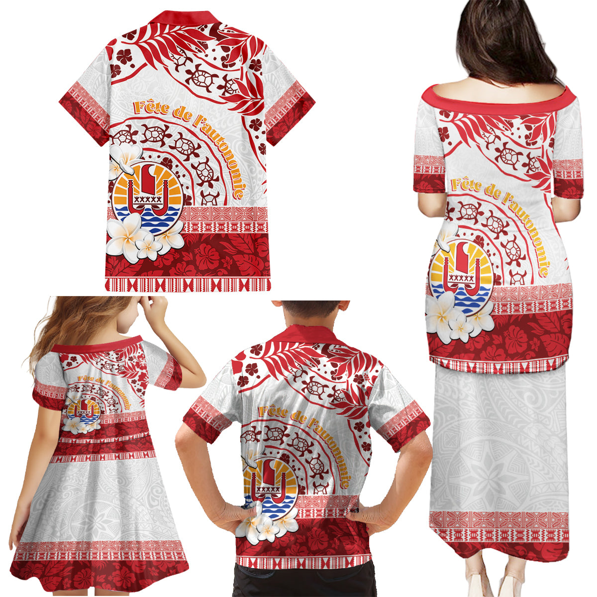 French Polynesia Internal Autonomy Day Family Matching Puletasi and Hawaiian Shirt Tropical Hibiscus And Turtle Pattern