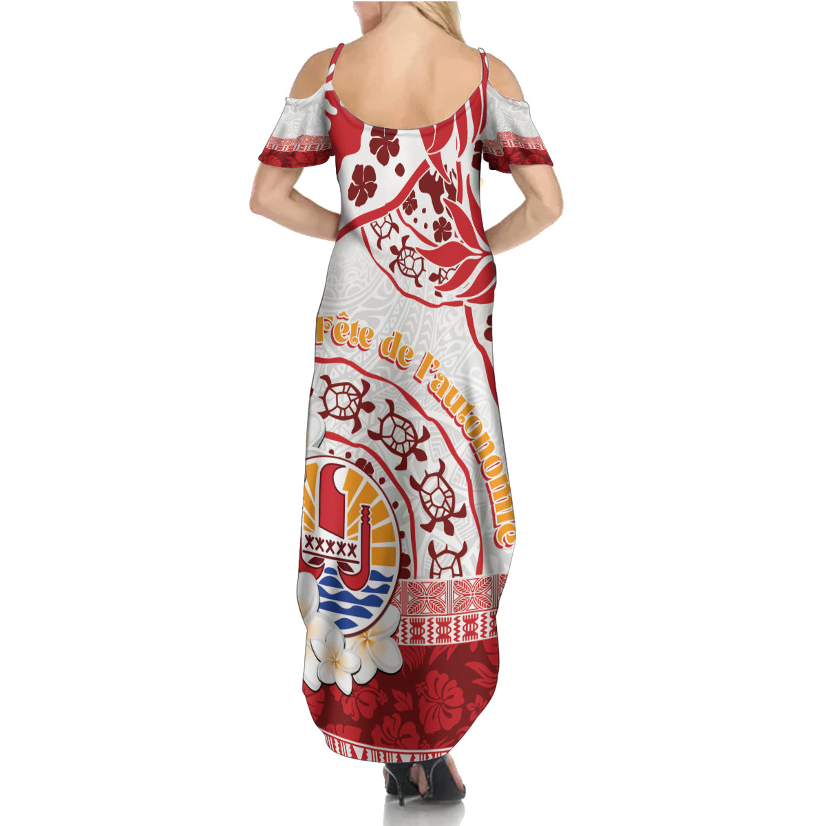 French Polynesia Internal Autonomy Day Summer Maxi Dress Tropical Hibiscus And Turtle Pattern