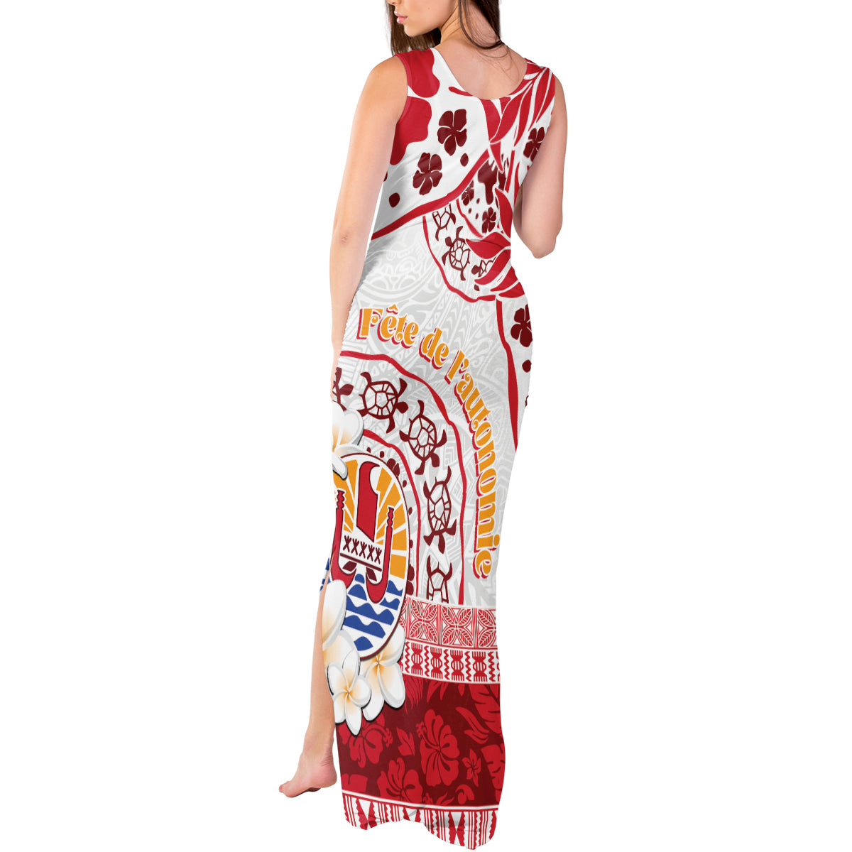 French Polynesia Internal Autonomy Day Tank Maxi Dress Tropical Hibiscus And Turtle Pattern
