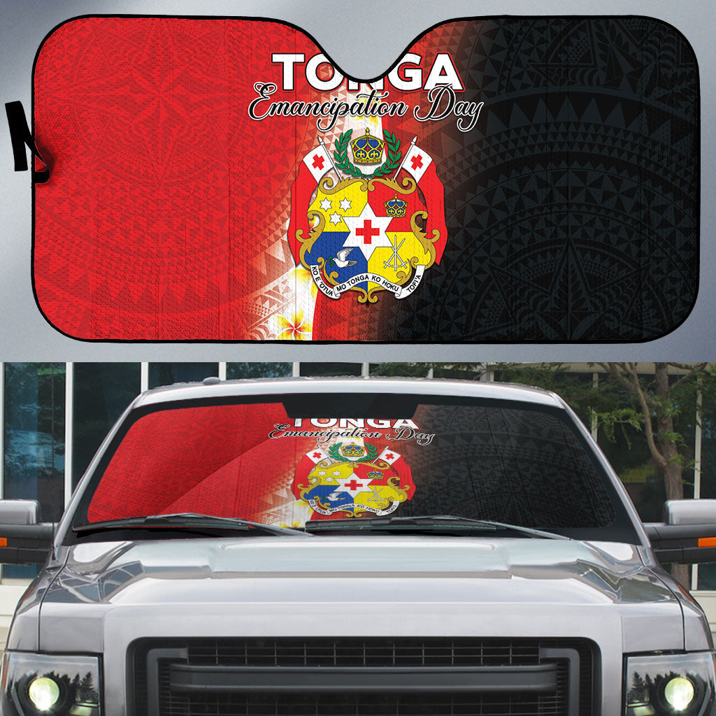 Tonga Emancipation Day Auto Sun Shade Tongan Ngatu Pattern With Plumeria