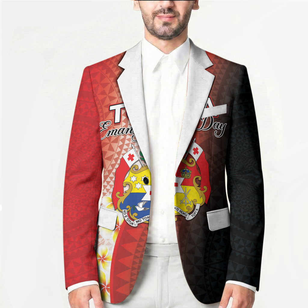 Personalised Tonga Emancipation Day Blazer Tongan Ngatu Pattern With Plumeria