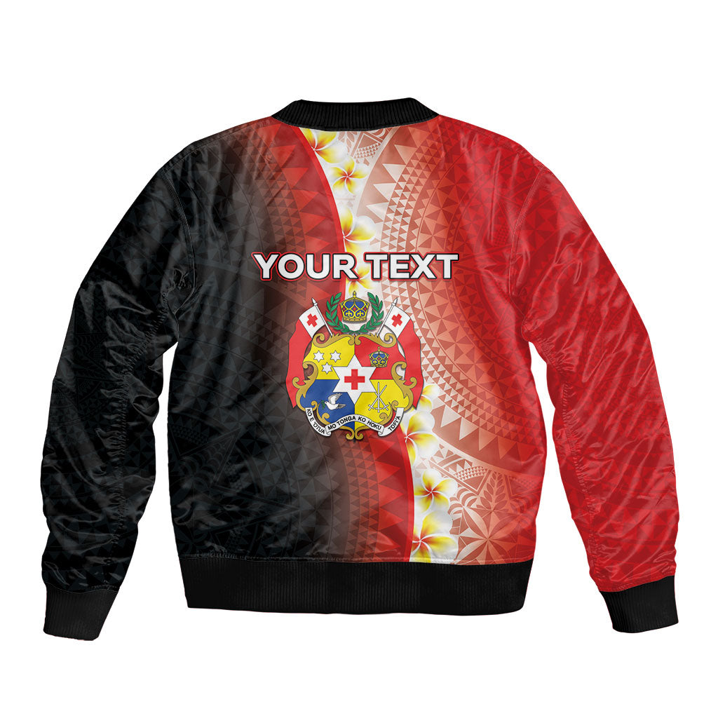 Personalised Tonga Emancipation Day Bomber Jacket Tongan Ngatu Pattern With Plumeria