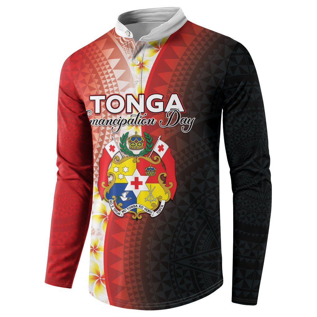Personalised Tonga Emancipation Day Button Sweatshirt Tongan Ngatu Pattern With Plumeria