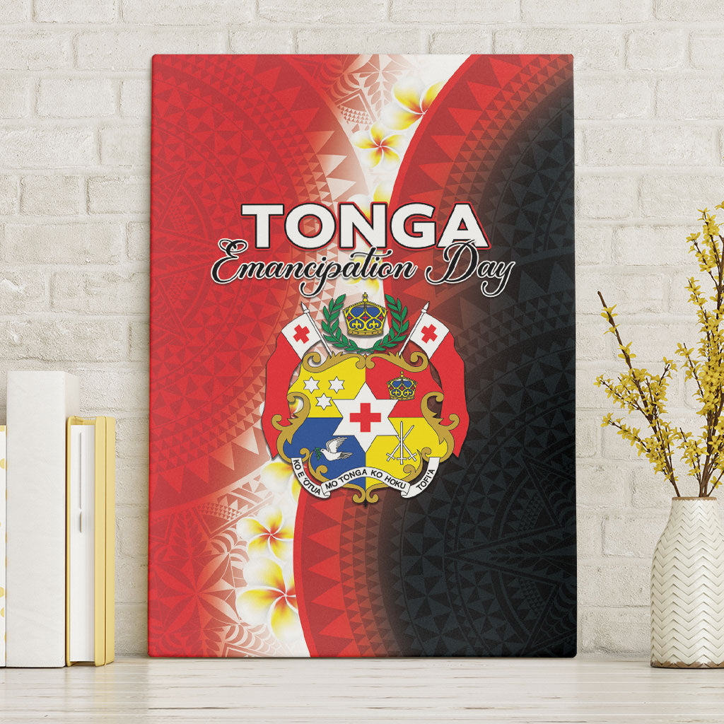 Tonga Emancipation Day Canvas Wall Art Tongan Ngatu Pattern With Plumeria