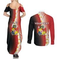 Personalised Tonga Emancipation Day Couples Matching Summer Maxi Dress and Long Sleeve Button Shirt Tongan Ngatu Pattern With Plumeria LT05 - Polynesian Pride