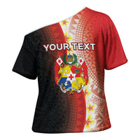 Personalised Tonga Emancipation Day Cross Shoulder Shirt Tongan Ngatu Pattern With Plumeria