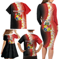 Personalised Tonga Emancipation Day Family Matching Long Sleeve Bodycon Dress and Hawaiian Shirt Tongan Ngatu Pattern With Plumeria