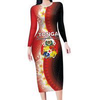 Personalised Tonga Emancipation Day Family Matching Long Sleeve Bodycon Dress and Hawaiian Shirt Tongan Ngatu Pattern With Plumeria