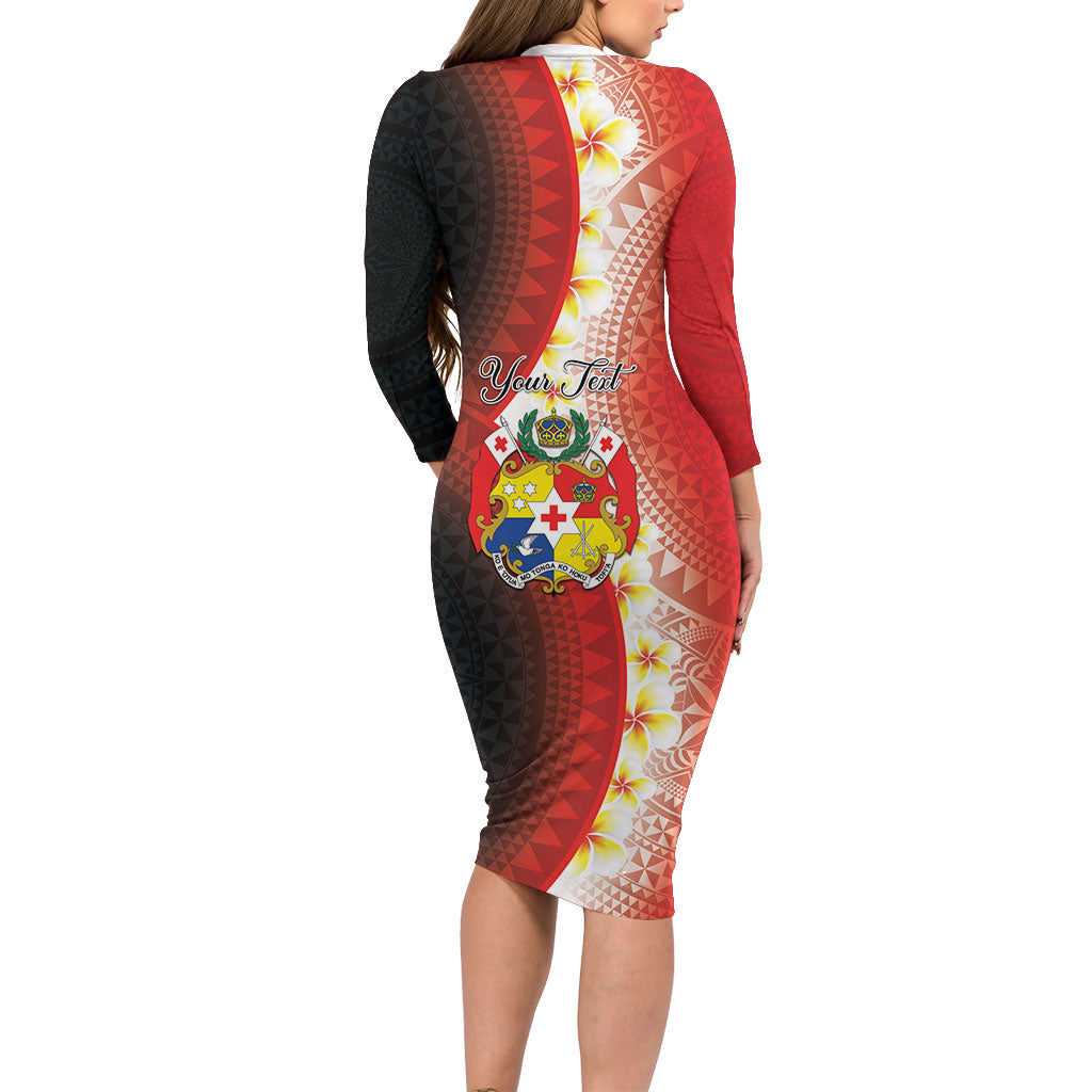 Personalised Tonga Emancipation Day Family Matching Long Sleeve Bodycon Dress and Hawaiian Shirt Tongan Ngatu Pattern With Plumeria