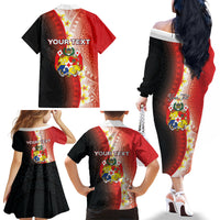 Personalised Tonga Emancipation Day Family Matching Off The Shoulder Long Sleeve Dress and Hawaiian Shirt Tongan Ngatu Pattern With Plumeria