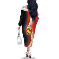 Personalised Tonga Emancipation Day Family Matching Off The Shoulder Long Sleeve Dress and Hawaiian Shirt Tongan Ngatu Pattern With Plumeria