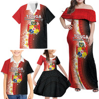 Personalised Tonga Emancipation Day Family Matching Off Shoulder Maxi Dress and Hawaiian Shirt Tongan Ngatu Pattern With Plumeria