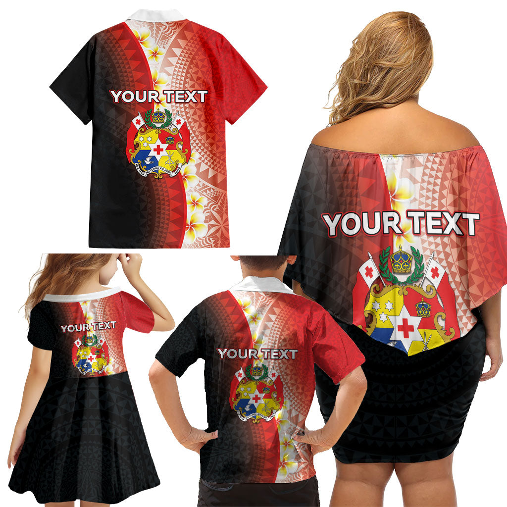 Personalised Tonga Emancipation Day Family Matching Off Shoulder Short Dress and Hawaiian Shirt Tongan Ngatu Pattern With Plumeria