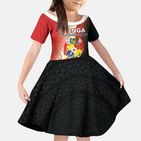 Personalised Tonga Emancipation Day Family Matching Short Sleeve Bodycon Dress and Hawaiian Shirt Tongan Ngatu Pattern With Plumeria LT05 Daughter's Dress Red - Polynesian Pride