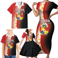 Personalised Tonga Emancipation Day Family Matching Short Sleeve Bodycon Dress and Hawaiian Shirt Tongan Ngatu Pattern With Plumeria LT05 - Polynesian Pride
