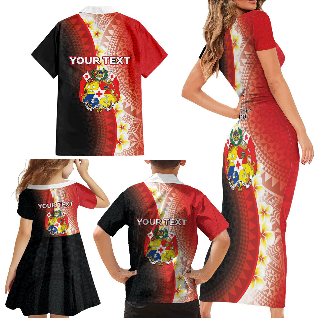 Personalised Tonga Emancipation Day Family Matching Short Sleeve Bodycon Dress and Hawaiian Shirt Tongan Ngatu Pattern With Plumeria LT05 - Polynesian Pride