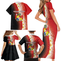 Personalised Tonga Emancipation Day Family Matching Short Sleeve Bodycon Dress and Hawaiian Shirt Tongan Ngatu Pattern With Plumeria LT05 - Polynesian Pride