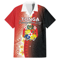 Personalised Tonga Emancipation Day Family Matching Short Sleeve Bodycon Dress and Hawaiian Shirt Tongan Ngatu Pattern With Plumeria LT05 Dad's Shirt - Short Sleeve Red - Polynesian Pride