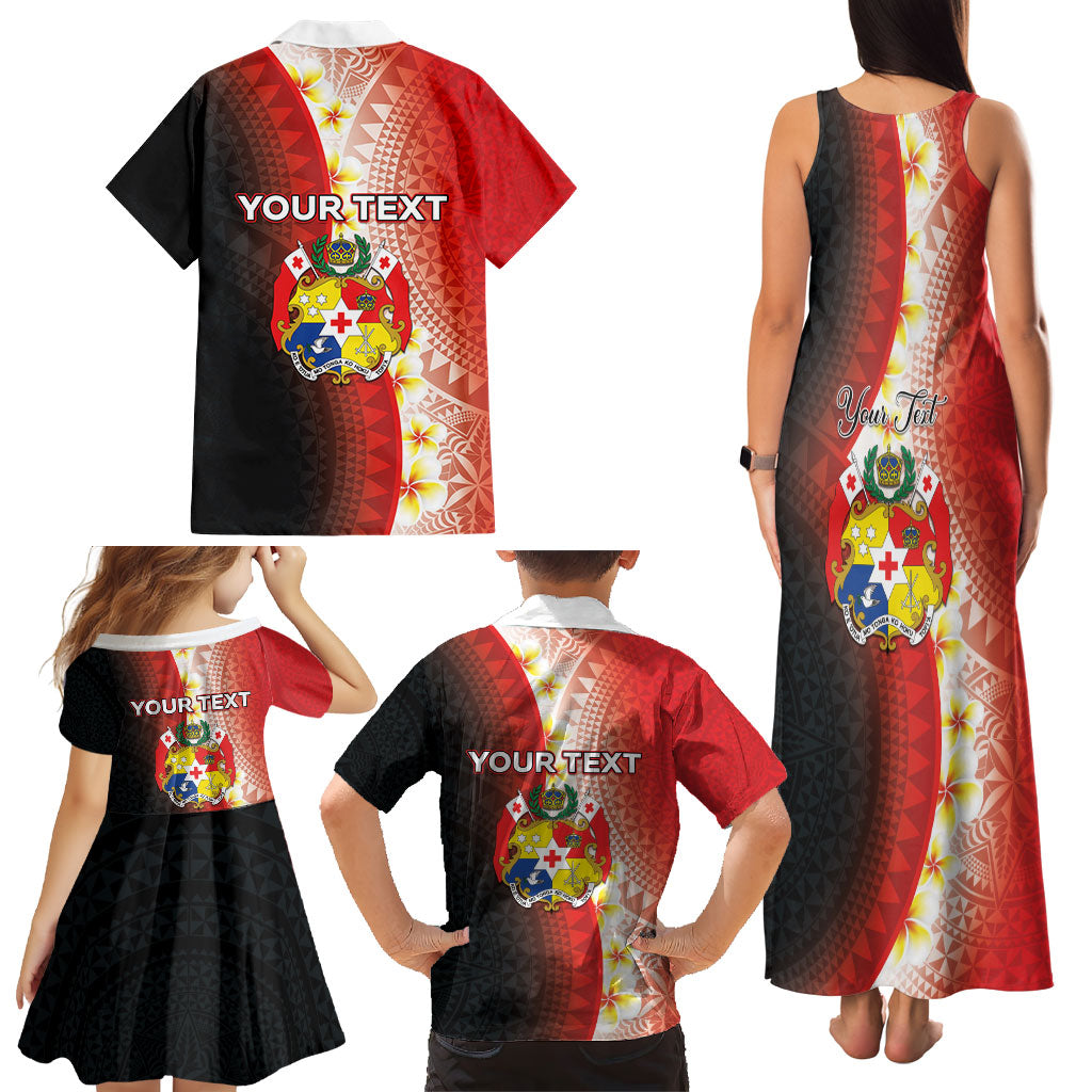 Personalised Tonga Emancipation Day Family Matching Tank Maxi Dress and Hawaiian Shirt Tongan Ngatu Pattern With Plumeria