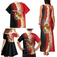 Personalised Tonga Emancipation Day Family Matching Tank Maxi Dress and Hawaiian Shirt Tongan Ngatu Pattern With Plumeria