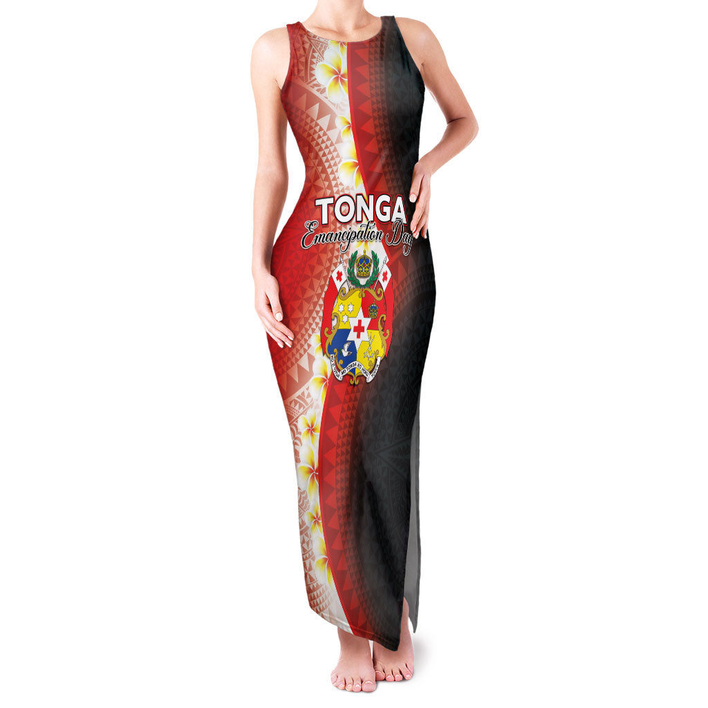 Personalised Tonga Emancipation Day Family Matching Tank Maxi Dress and Hawaiian Shirt Tongan Ngatu Pattern With Plumeria