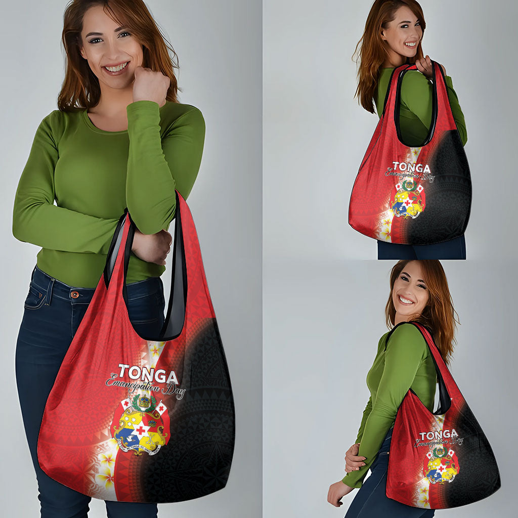 Tonga Emancipation Day Grocery Bag Tongan Ngatu Pattern With Plumeria
