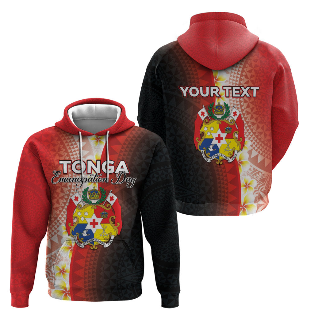 Personalised Tonga Emancipation Day Hoodie Tongan Ngatu Pattern With Plumeria