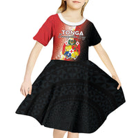 Personalised Tonga Emancipation Day Kid Short Sleeve Dress Tongan Ngatu Pattern With Plumeria LT05 - Polynesian Pride