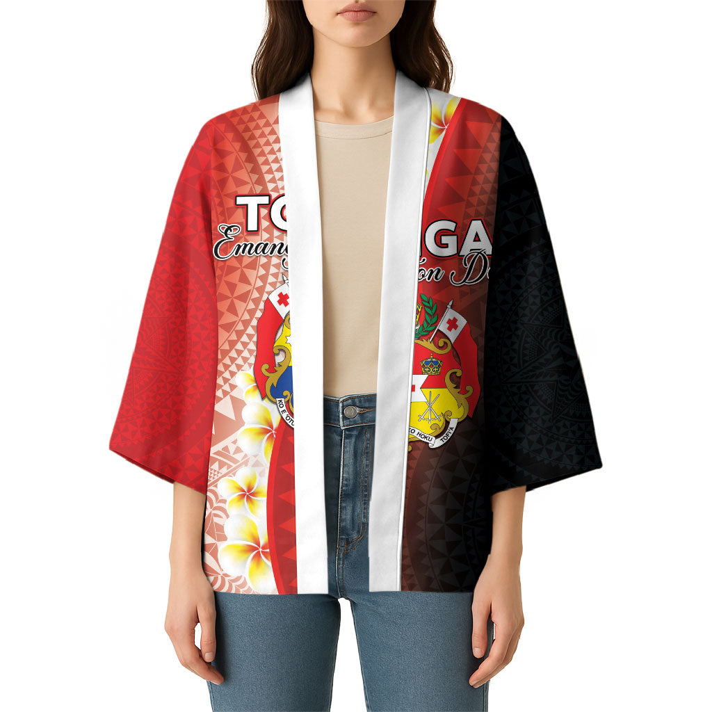 Personalised Tonga Emancipation Day Kimono Tongan Ngatu Pattern With Plumeria