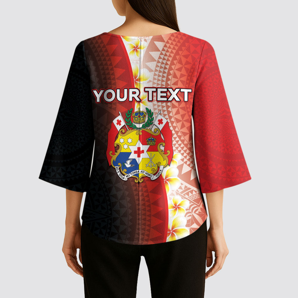 Personalised Tonga Emancipation Day Kimono Sleeve Blouse Tongan Ngatu Pattern With Plumeria