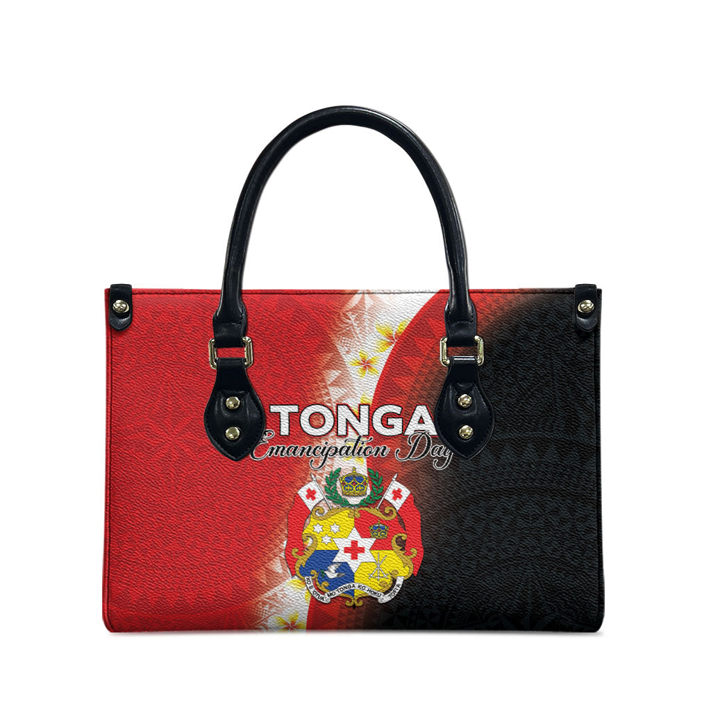 Tonga Emancipation Day Leather Bag Tongan Ngatu Pattern With Plumeria