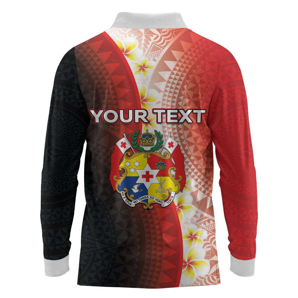 Personalised Tonga Emancipation Day Long Sleeve Polo Shirt Tongan Ngatu Pattern With Plumeria
