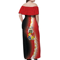 Personalised Tonga Emancipation Day Off Shoulder Maxi Dress Tongan Ngatu Pattern With Plumeria LT05 - Polynesian Pride