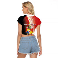 Personalised Tonga Emancipation Day Raglan Cropped T Shirt Tongan Ngatu Pattern With Plumeria