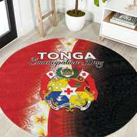 Tonga Emancipation Day Round Carpet Tongan Ngatu Pattern With Plumeria