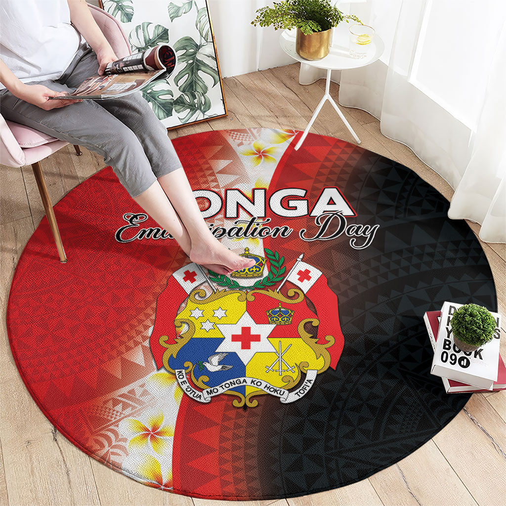 Tonga Emancipation Day Round Carpet Tongan Ngatu Pattern With Plumeria