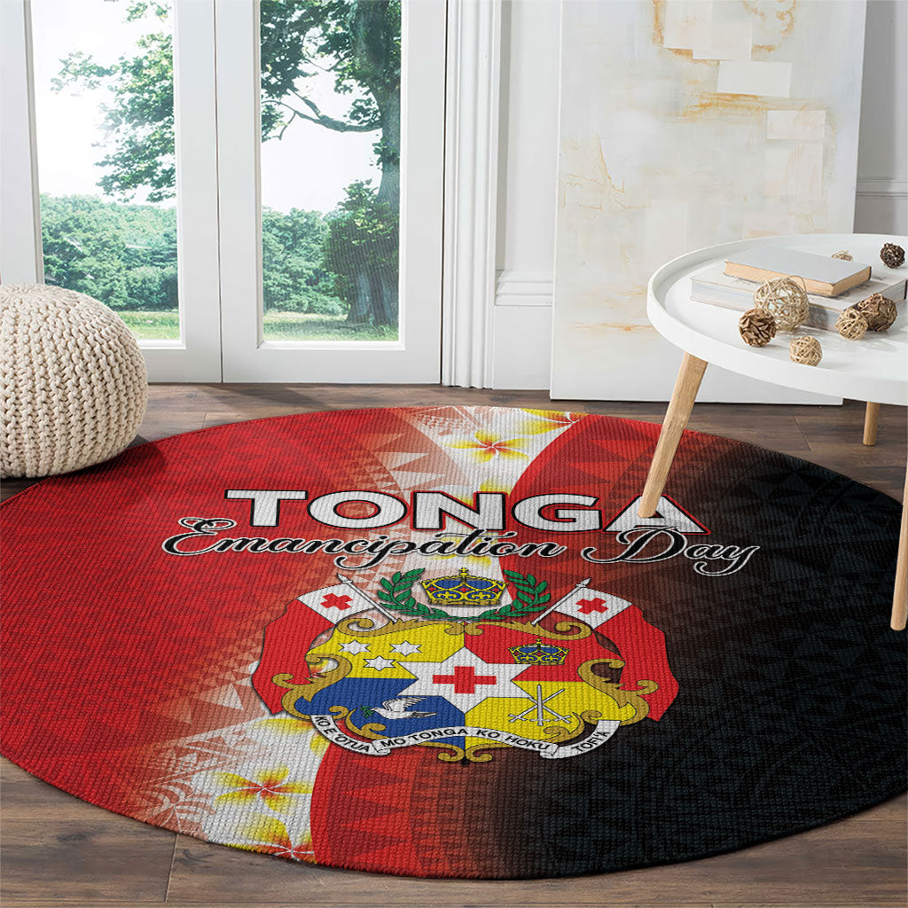 Tonga Emancipation Day Round Carpet Tongan Ngatu Pattern With Plumeria