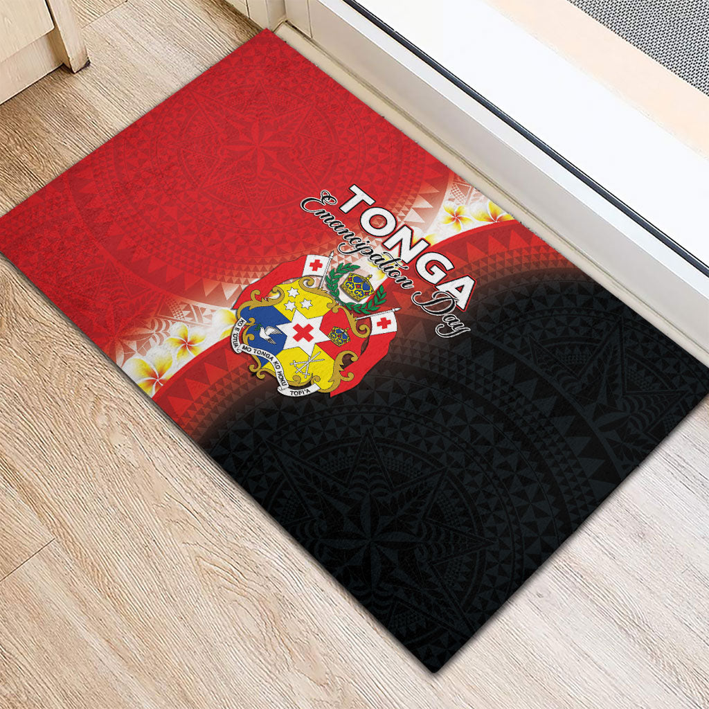 Tonga Emancipation Day Rubber Doormat Tongan Ngatu Pattern With Plumeria