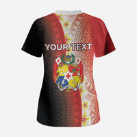 Personalised Tonga Emancipation Day Scrub Top Tongan Ngatu Pattern With Plumeria