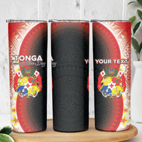 Personalised Tonga Emancipation Day Skinny Tumbler Tongan Ngatu Pattern With Plumeria