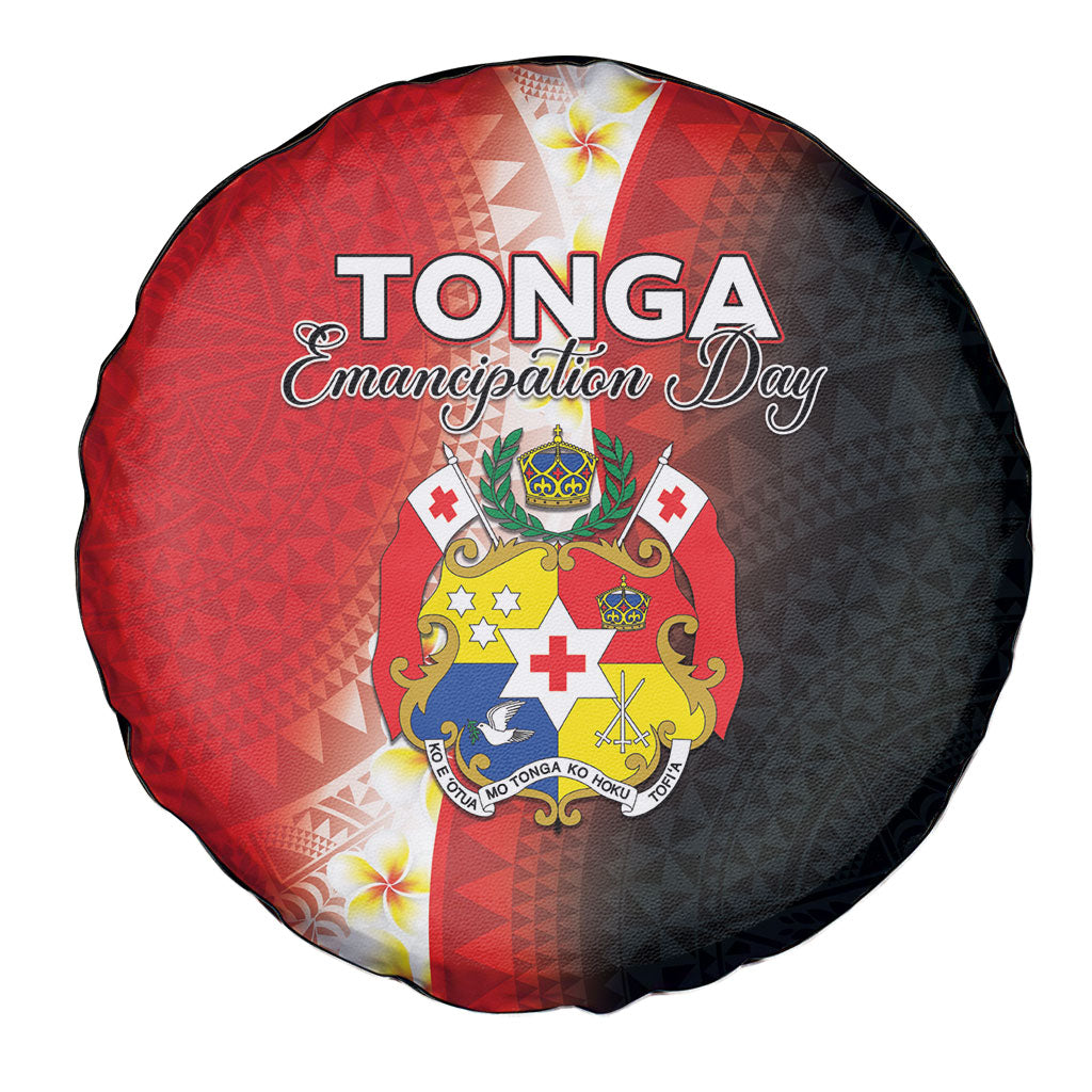 Tonga Emancipation Day Spare Tire Cover Tongan Ngatu Pattern With Plumeria