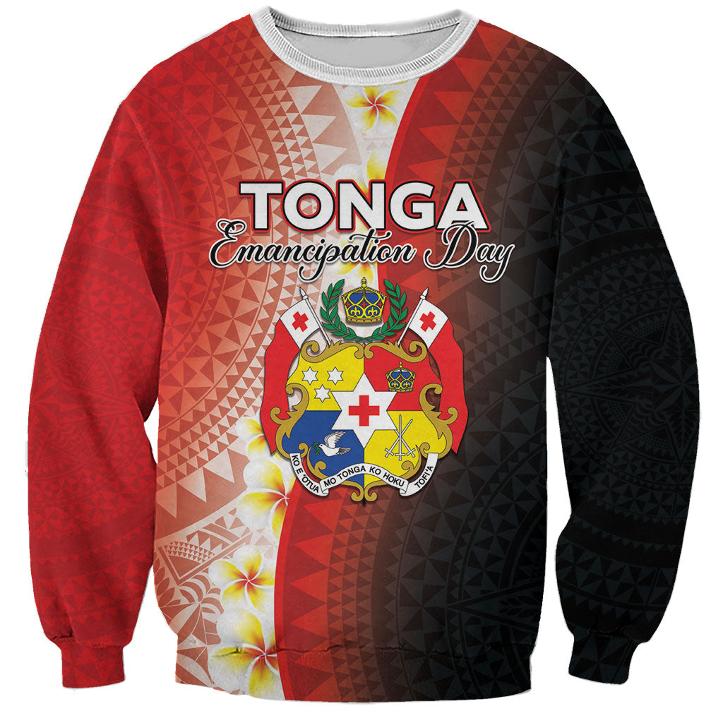 Personalised Tonga Emancipation Day Sweatshirt Tongan Ngatu Pattern With Plumeria