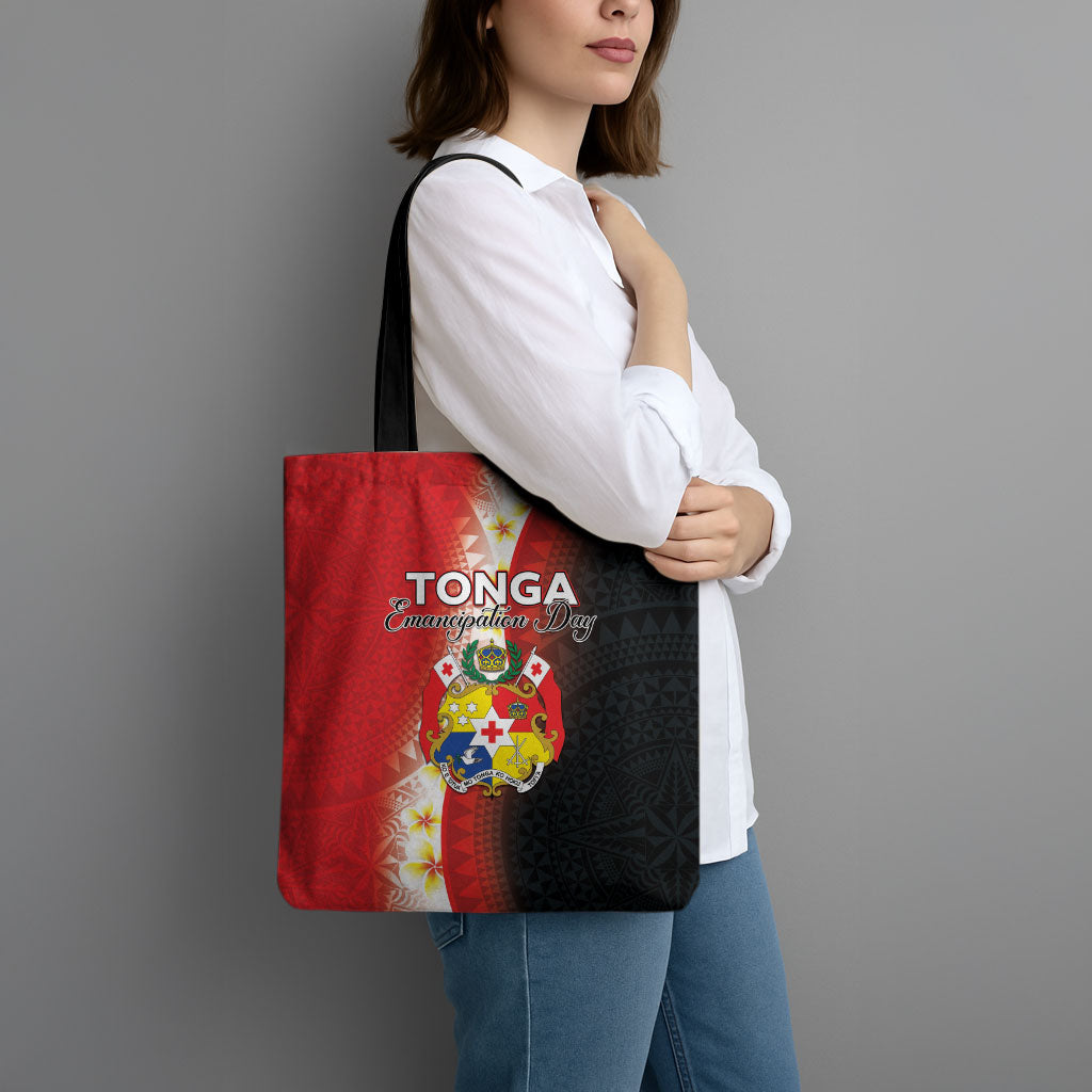Tonga Emancipation Day Tote Bag Tongan Ngatu Pattern With Plumeria