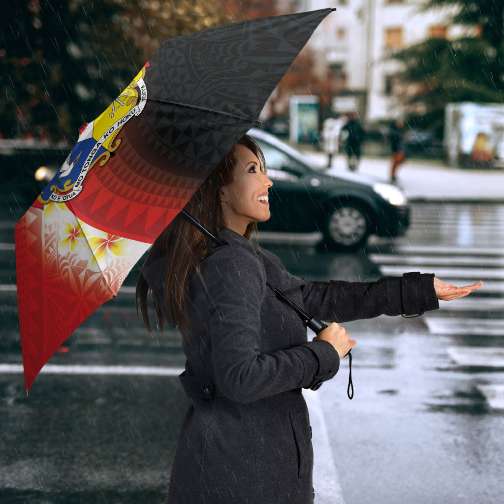 Tonga Emancipation Day Umbrella Tongan Ngatu Pattern With Plumeria
